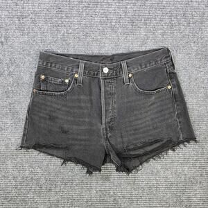 Levi's 501 Shorts Women's 29 Black / Charcoal Gray Distressed Cutoff Button Fly
